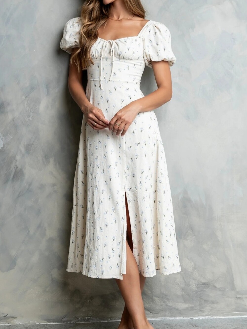 NWOT Dreaman Floral Midi Dress Cream Blue